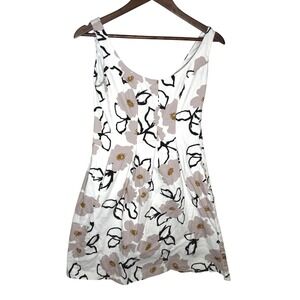 Nine West Floral Fit and Flare Dress White Mauve Sleeveless Pockets 4